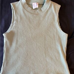 Blue Rain Ribbed Knit Top in Soft Green